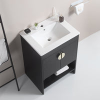 24" Bathroom Vanity,With White Ceramic Basin,Two Cabinet Doors Withmetal Handle ,Solid Wood,Excluding Faucets,Black Black Solid Wood