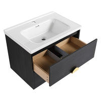 28 Inch Wall Mounted Bathroom Vanity With Sink, For Small Bathroom Kd Packing 2 Black Chestnut Bathroom Wall Mounted Modern Plywood