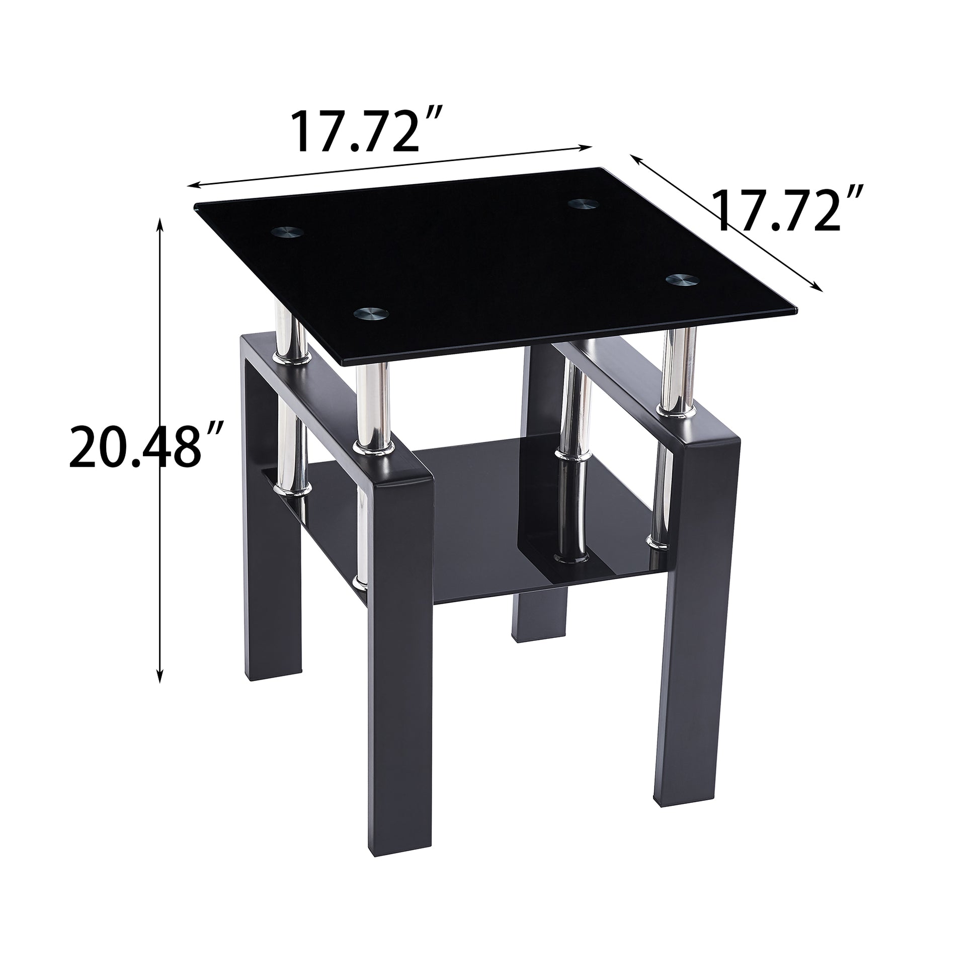 Tempered Black Glass Sofa Table, 2 Layers End Table With Storage, Living Room Side Table Black Glass