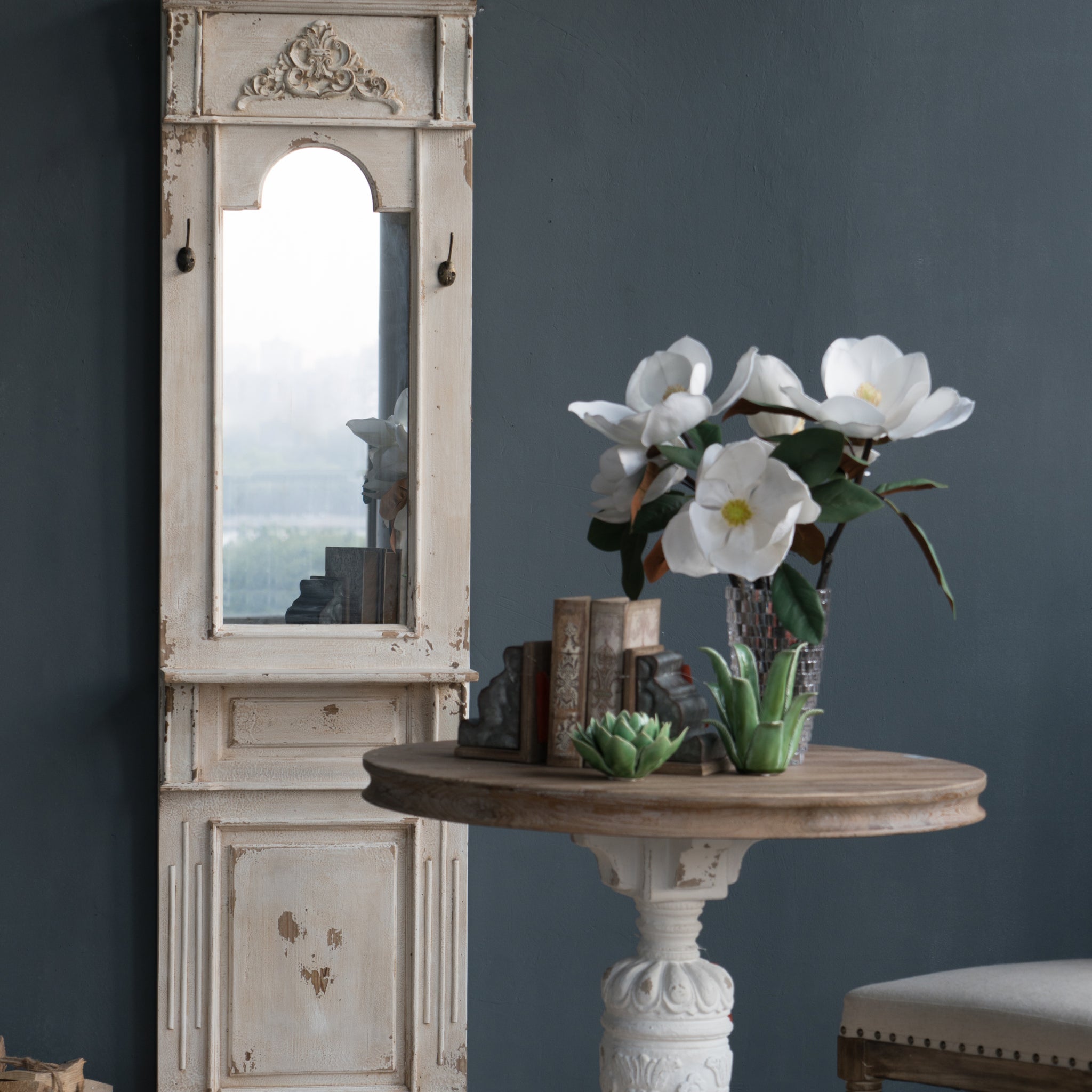20" X 76" Classic Vintage Antique White Wall Mirror, French Country Wall Decor White Wood Glass