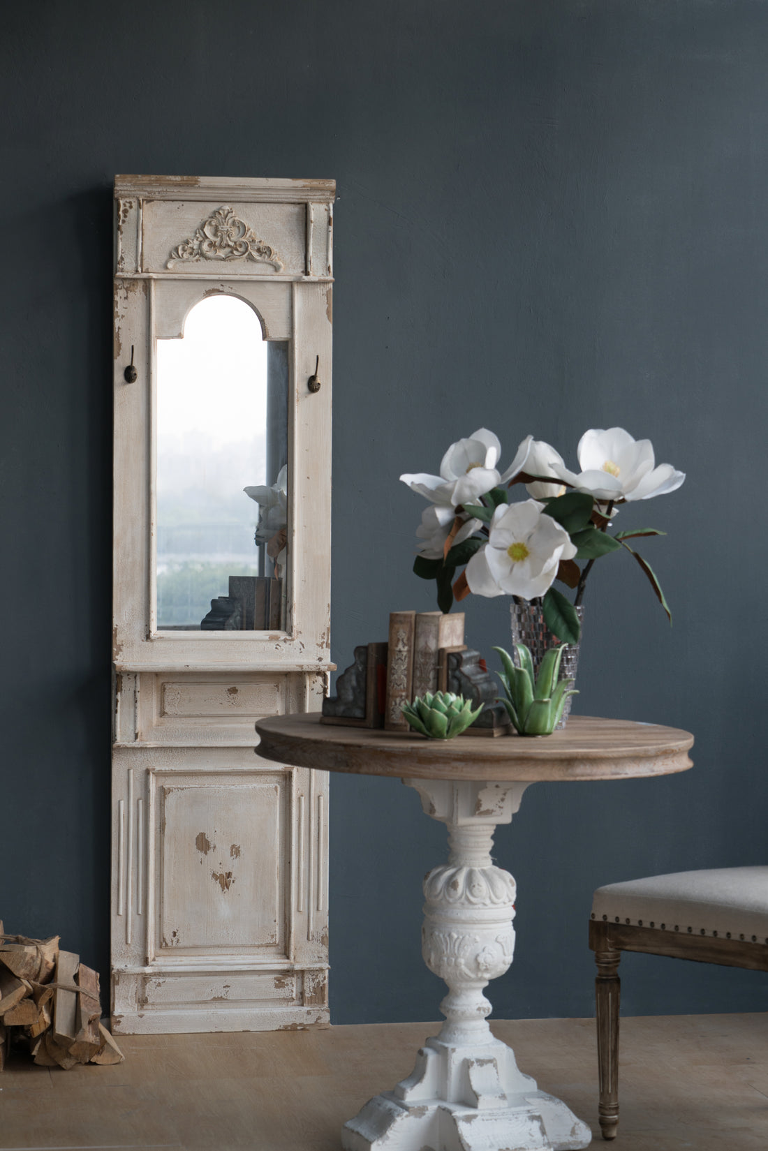 20" X 76" Classic Vintage Antique White Wall Mirror, French Country Wall Decor White Wood Glass
