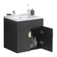 20" Bathroom Vanity With Sink,Large Storage Space, Wall Mounted Bathroom Vanity Sink,Black Black Solid Wood