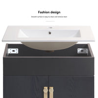 24" Bathroom Vanity With Metal Leg,With White Ceramic Basin,Two Soft Close Cabinet Doors, Solid Wood,Excluding Faucets,Black Black Solid Wood