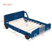 Full Size Car Shaped Platform Bed With Wheels,Blue Blue Plywood