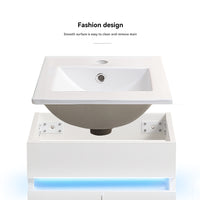 16" Bathroom Vanity With Sink,Radar Sensing Light,Large Space Storage For Small Space,Wall Mounted Bathroom Vanity Cabinet,White White Solid Wood