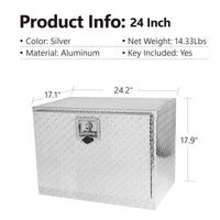 24 Inch Aluminum Stripes Plated Tool Box Pick Up Truck Bed Rv Trailer Toolbox Waterproof Square Storage Organizer With Lock And Ke 24" 24.2" 17.1" 17.9" Silver Aluminum