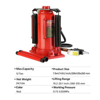 Air Hydraulic Bottle Jack, 12 Ton All Welded Bottle Jack, 10.2 20.1 Inch Lifting Range, With 2 Section Long Handle, For Car, Pickup Truck, Truck, Rv, Auto Repair, Industrial Engineering Red Steel