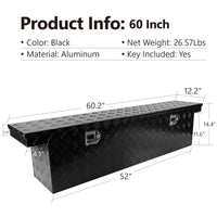 60.2" L X 12.2" W X 14.4" H Pickup Truck Bed Tool Box Trailer Tool Box For Bed Of Truck,Aluminum Stripes Toolbox For Truck Rv Tralier,Chrome Latch,Black Surface Black Aluminum
