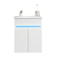 16" Bathroom Vanity With Sink,Radar Sensing Light,Large Space Storage For Small Space,Wall Mounted Bathroom Vanity Cabinet,White White Solid Wood