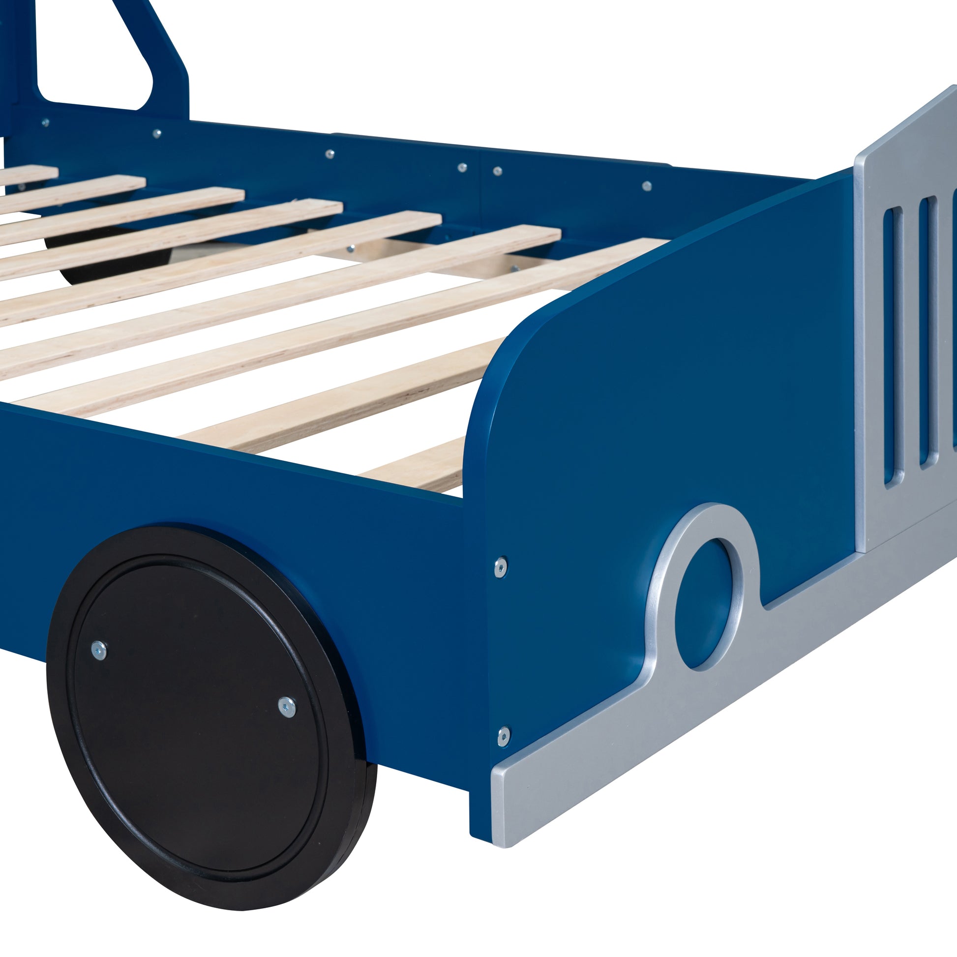 Full Size Car Shaped Platform Bed With Wheels,Blue Blue Plywood