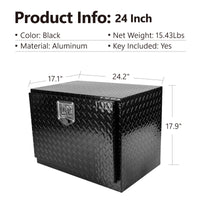 24 Inch Aluminum Stripes Plated Tool Box Pick Up Truck Bed Rv Trailer Toolbox Waterproof Square Storage Organizer With Lock And Ke Black 24" 24.2" 17.1" 17.9" Black Aluminum