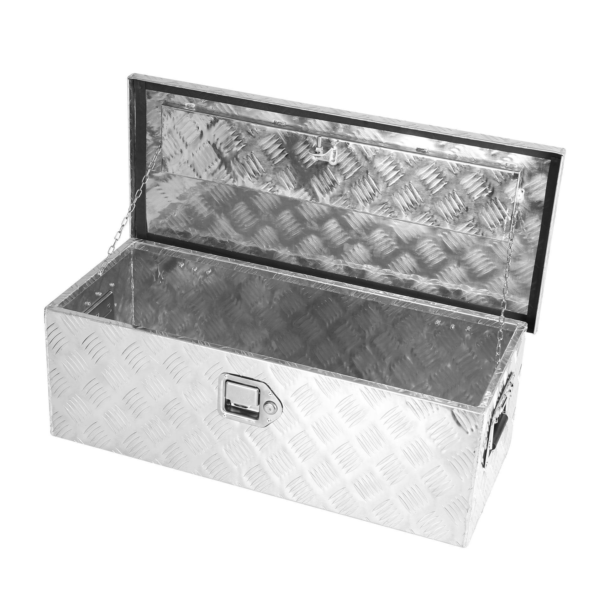 30 Inch Heavy Duty Silver Aluminum 5 Bar Tread Tool Long Box Truck Pickup Trailer Toolbox Underbody Storage Lock Ke 30.1" 12.8" 10.4" Silver Aluminum