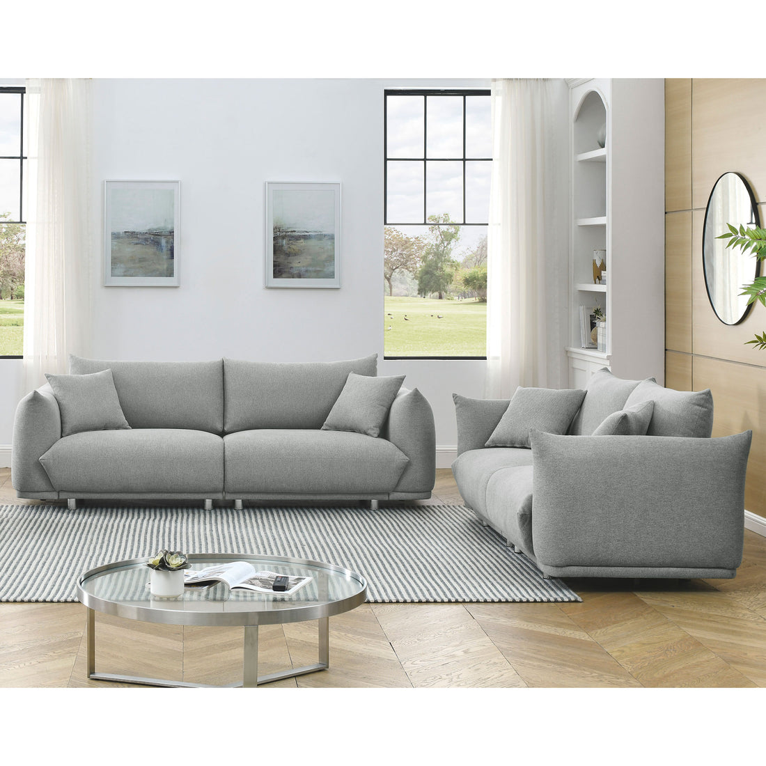 3 Seater 2 Seater Combination Sofa Modern Couch For Living Room Sofa,Solid Wood Frame And Stable Metal Legs, 4 Pillows, Sofa Furniture For Apartment Grey Polyester Wood Primary Living Space Pine Foam Fabric 5 Seat