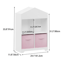 Kids Dollhouse Bookcase With Storage, 2 Tier Storage Display Organizer, Toddler Bookshelf With 2 Collapsible Fabric Drawers For Bedroom Or Playroom White Pink White Pink Mdf