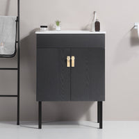 24" Bathroom Vanity With Metal Leg,With White Ceramic Basin,Two Soft Close Cabinet Doors, Solid Wood,Excluding Faucets,Black Black Solid Wood