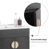 20" Bathroom Vanity With Sink,Large Storage Space, Wall Mounted Bathroom Vanity Sink,Black Black Solid Wood