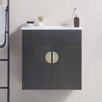 20" Bathroom Vanity With Sink,Large Storage Space, Wall Mounted Bathroom Vanity Sink,Black Black Solid Wood