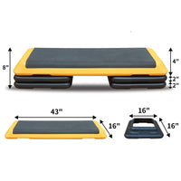 Adjustable Aerobic Stepper Workout Step With 4 Risers Fitness & Exercise Platform Trainer Yellow Plastic