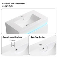 24" Bathroom Vanity With Sink, Radar Sensing Light, Large Storage Space And Metal Legs, Wall Mounted Standing Bathroom Vanity Sink,White White Solid Wood