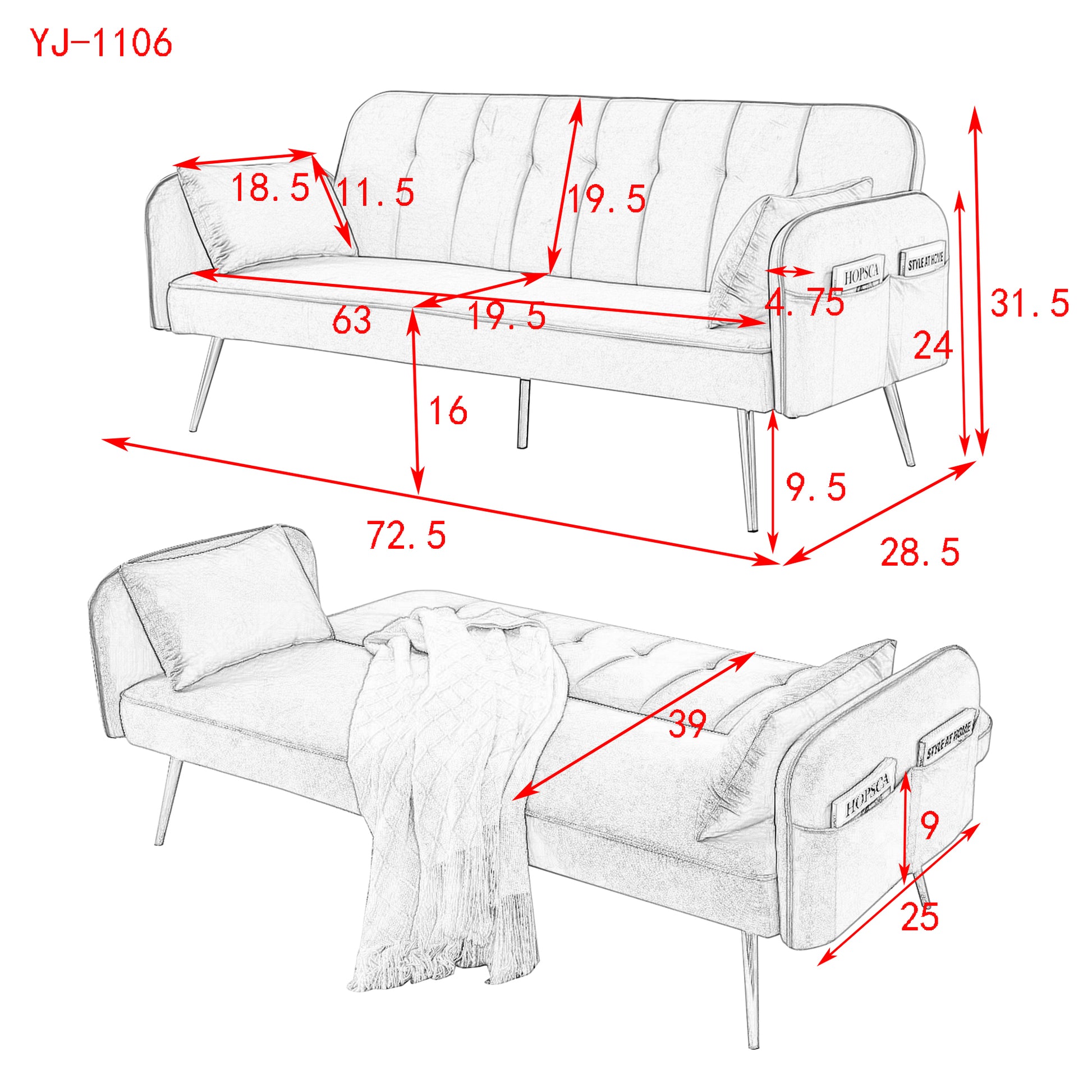 72.5" Convertible Sofa Bed, Adjustable Velvet Sofa Bed Velvet Folding Lounge Recliner Reversible Daybed Ideal For Bedroom With Two Pillows And Center Leg Beige Velvet