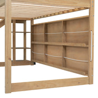 Twin Size Wood House Loft Bed With Slide, Storage Shelves And Light, White Natural Solid Wood Mdf