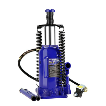 20 Ton Pneumatic Air Hydraulic Bottle Jack With Manual Hand Pump Heavy Duty Auto Truck Travel Trailer Repair Lift Blue Steel