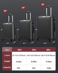 3 Piece Luggage Sets Expandable, Hardshell Travel Suitcase With Double Spinner Wheels And Tsa Lock, Black Black Abs