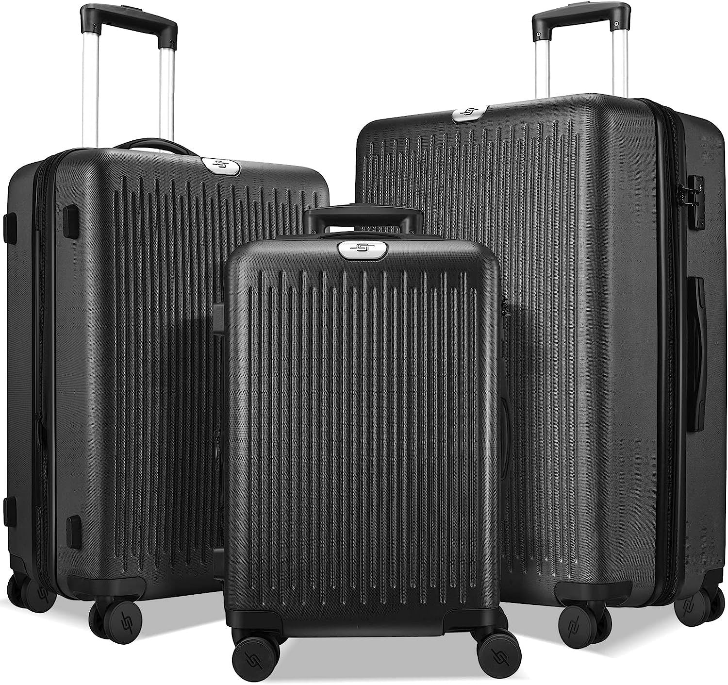 3 Piece Luggage Sets Expandable, Hardshell Travel Suitcase With Double Spinner Wheels And Tsa Lock, Black Black Abs