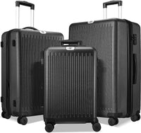 3 Piece Luggage Sets Expandable, Hardshell Travel Suitcase With Double Spinner Wheels And Tsa Lock, Black Black Abs