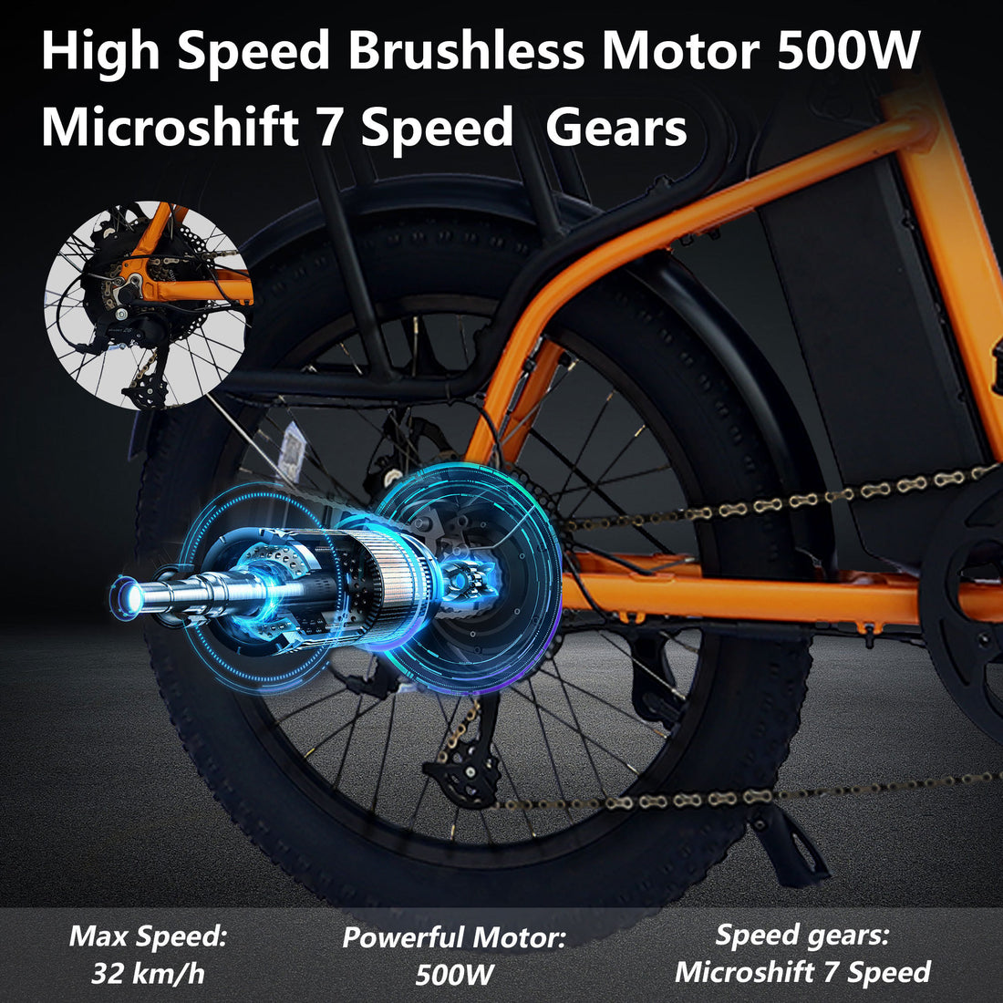 Electric Bike For Adults, 500W Motor 25Mph Max Speed, 48V 10Ah Removable Battery, 20" Fat Tire Foldable Electric Bike And 7 Speed Electric Bicycles Cycling Black Garden & Outdoor American Design Aluminium Alloy