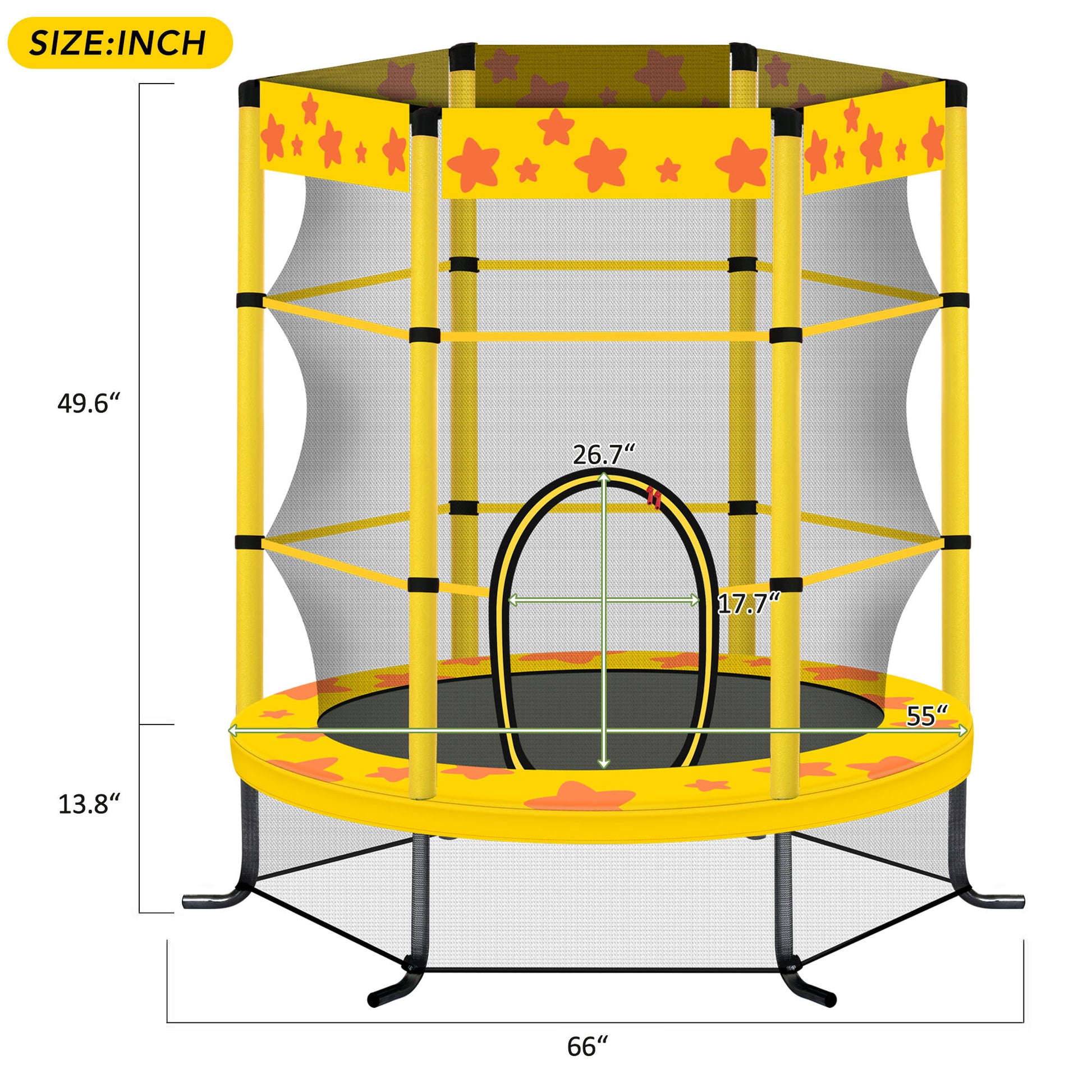 55 Inch Kids Trampoline With Safety Enclosure Net, 4.5Ft Outdoor Indoor Trampoline For Kids Yellow Yellow Metal