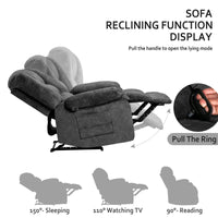 Oversized Recliner Chair Sofa With Massage And Heating Grey Velvet Manual Handle Metal Primary Living Space Soft Cushion Back Heavy Duty American Traditional,Contemporary,Modern Pillow Top Arms Foam Fabric