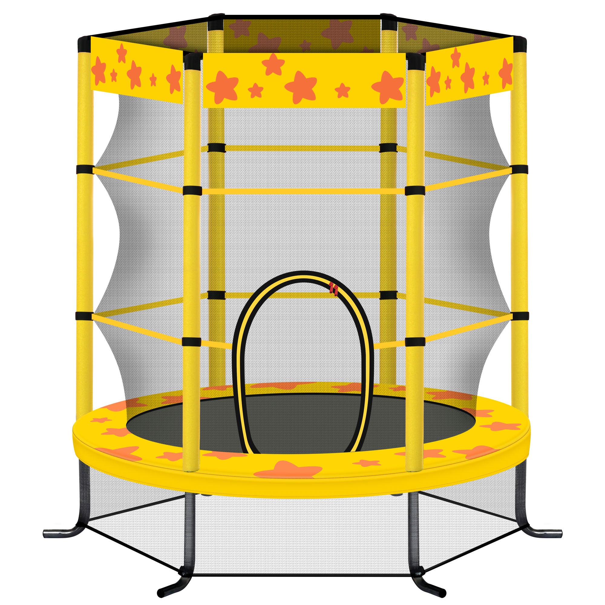 55 Inch Kids Trampoline With Safety Enclosure Net, 4.5Ft Outdoor Indoor Trampoline For Kids Yellow Yellow Metal