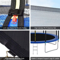 10 Ft Trampoline Outside Safety Net With Basketball Hoop Blue Metal