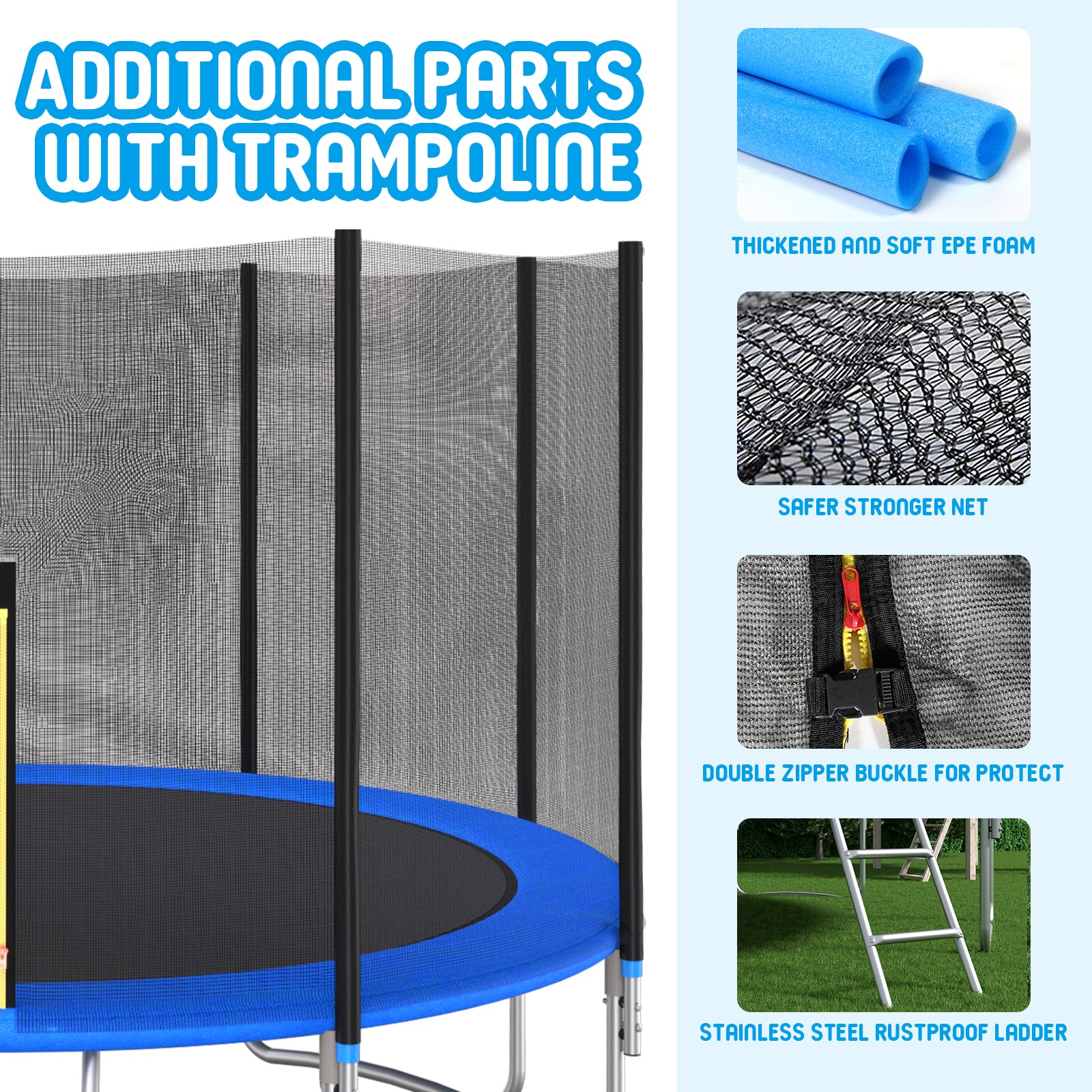 120Cm Trampoline Outside Safety Net With Basketball Hoop Blue Metal