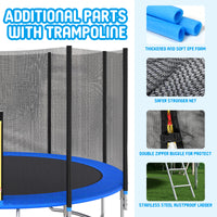 12 Ft Trampoline Outside Safety Net With Basketball Hoop Blue Metal