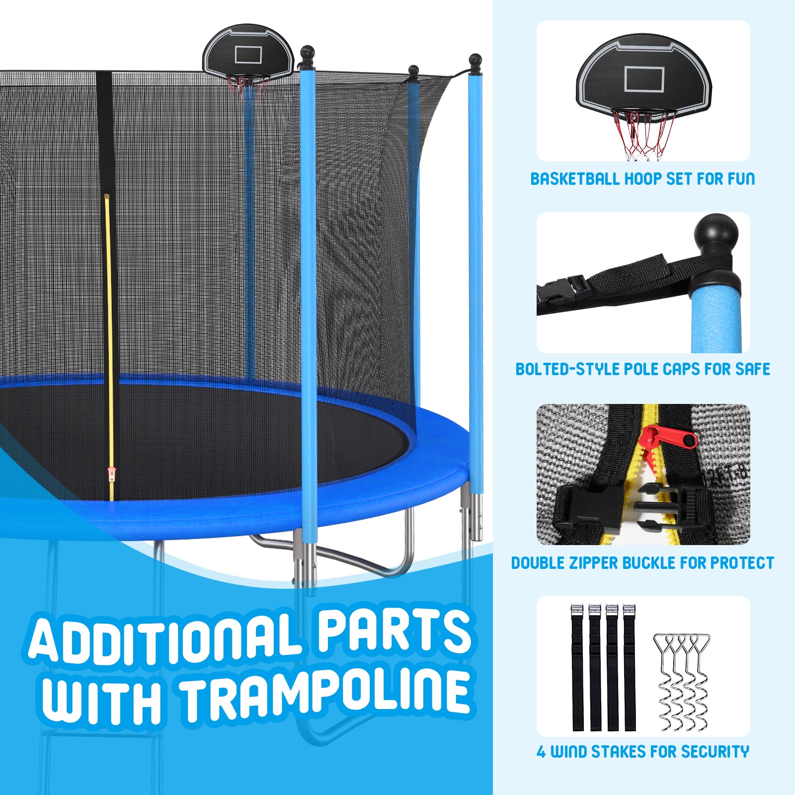 14 Ft Trampoline Inside Safety Net With Basketball Hoop Blue Metal