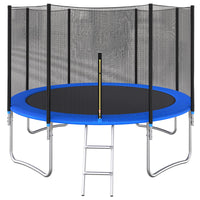 12 Ft Trampoline Outside Safety Net With Basketball Hoop Blue Metal