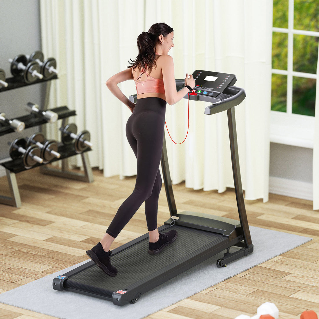 Treadmill 2.5 Hp Folding Treadmill, Easy To Move, With 3 Speed Incline Adjustment And 12 Preset Programs, 3 Countdown Modes, Heart Rate, Bluetooth, Etc., Suitable For Home And Gym Use Black Steel