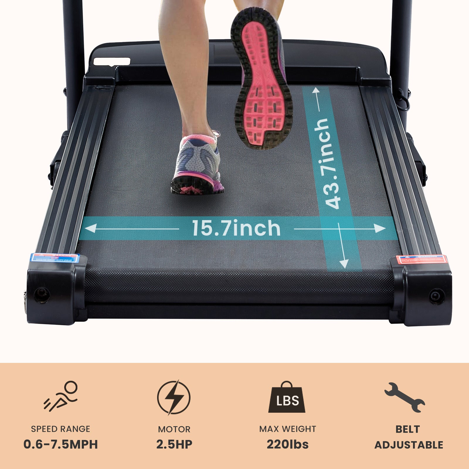 Treadmill 2.5 Hp Folding Treadmill, Easy To Move, With 3 Speed Incline Adjustment And 12 Preset Programs, 3 Countdown Modes, Heart Rate, Bluetooth, Etc., Suitable For Home And Gym Use Black Steel