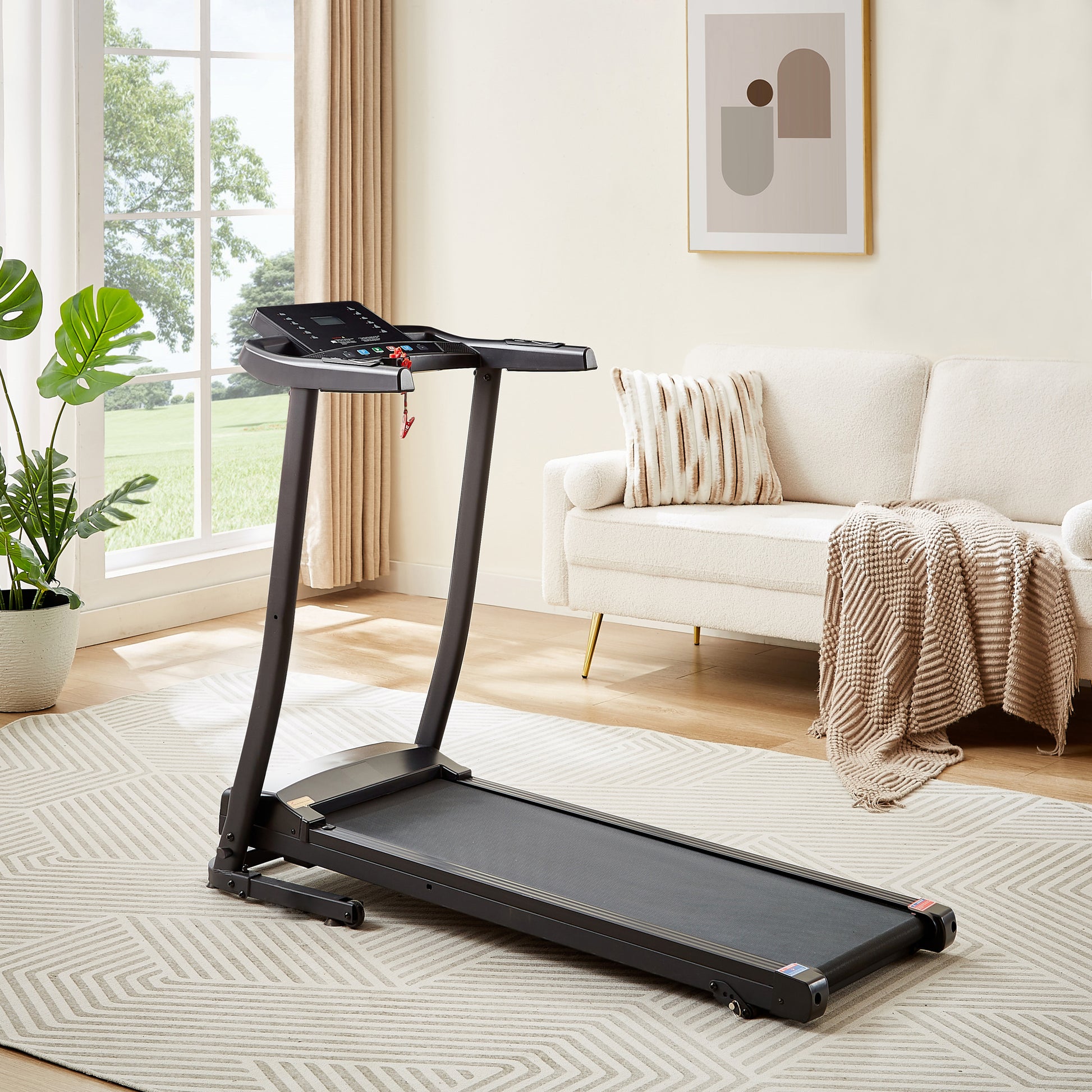 Treadmill 2.5 Hp Folding Treadmill, Easy To Move, With 3 Speed Incline Adjustment And 12 Preset Programs, 3 Countdown Modes, Heart Rate, Bluetooth, Etc., Suitable For Home And Gym Use Black Steel