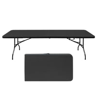 8Ft Folding Table, Portable Plastic Table For Camping, Picnics, Parties, High Load Bearing Foldable Table Black Black Iron Plastic