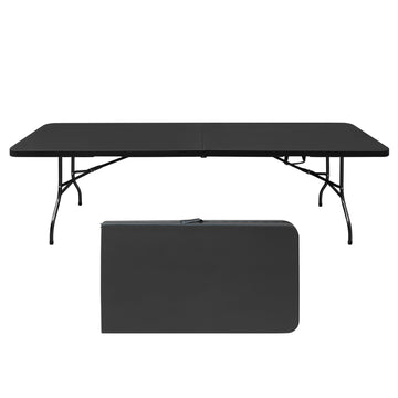 8Ft Folding Table, Portable Plastic Table For Camping, Picnics, Parties, High Load Bearing Foldable Table Black Black Iron Plastic