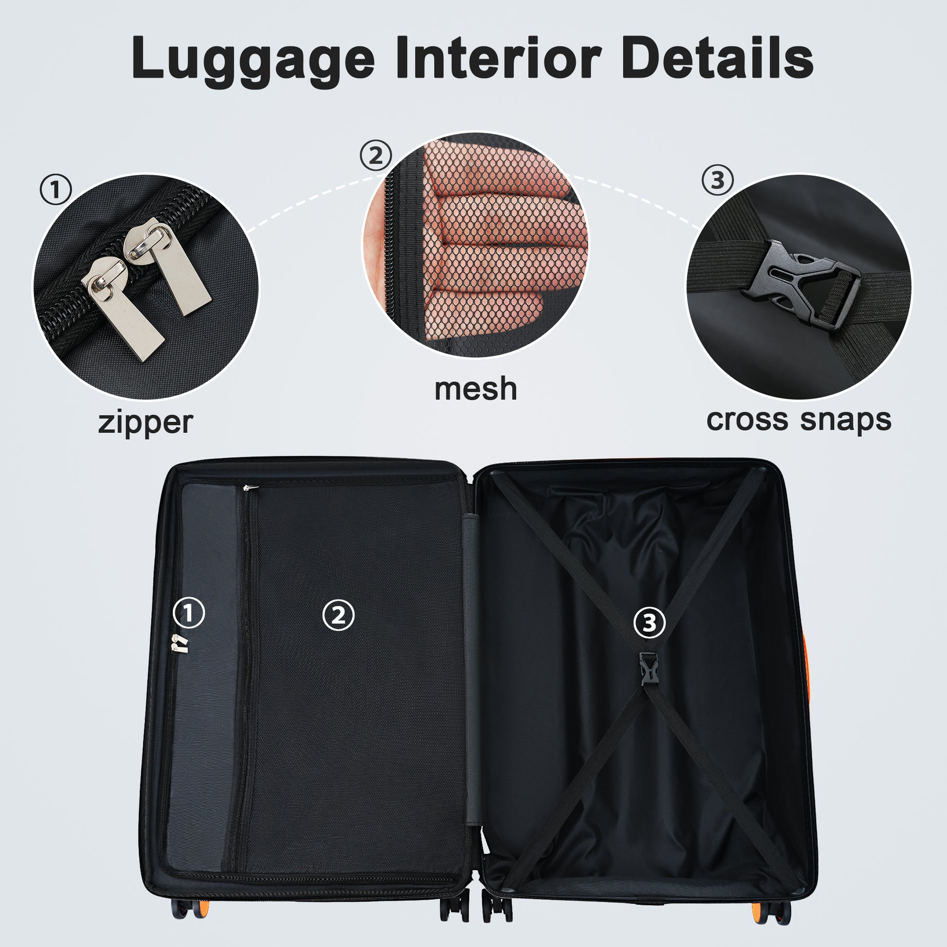 Contrast Color 3 Piece Luggage Set Hardside Spinner Suitcase With Tsa Lock 20" 24' 28" Available Black Abs