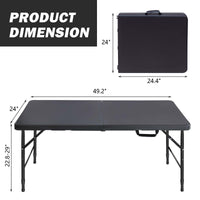 4Ft Portable Folding Table Indoor&Outdoor Maximum Weight 135Kg Foldable Table For Camping Black Black Garden & Outdoor Iron Plastic