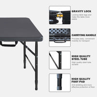 4Ft Portable Folding Table Indoor&Outdoor Maximum Weight 135Kg Foldable Table For Camping Black Black Garden & Outdoor Iron Plastic