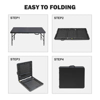 4Ft Portable Folding Table Indoor&Outdoor Maximum Weight 135Kg Foldable Table For Camping Black Black Iron Plastic