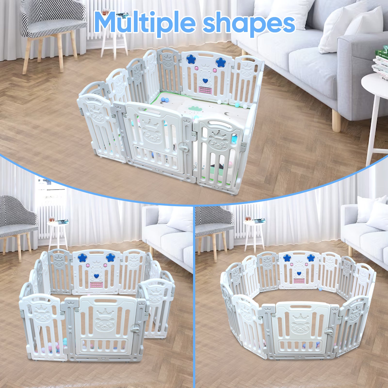 66" * 66" Baby Playard Playpen Indoor Plastic Material Fence Baby Fence Pet Fence 16 2 Combination White Abs