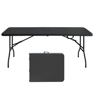 6Ft Folding Table, Portable Plastic Table For Camping, Picnics, Parties, High Load Bearing Foldable Table Black Black Iron Plastic