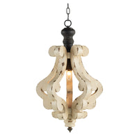 Farmhouse Chandeliar, Distressed White Pendant French Country Wood Chandelier For Living Room Foyer, Bulb Not Included Antique Cream Wood